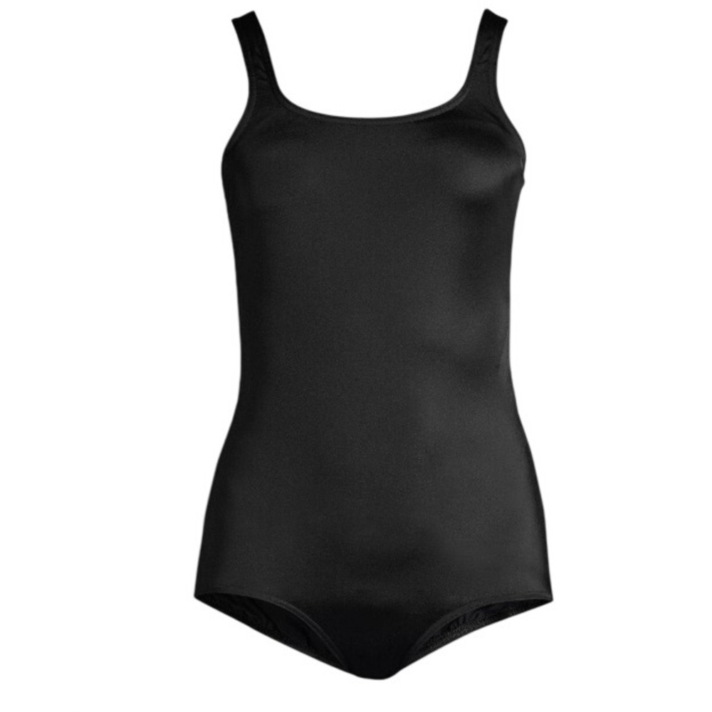 Land's End Swimsuit Black One Piece Tugless Classic Minimalist Women Sz 18